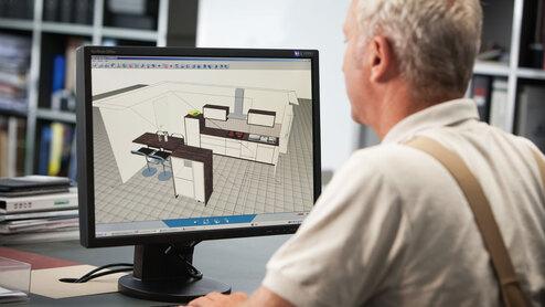 Planungsdarstellung einer Küche in 3D am Computer durch #Branche1#